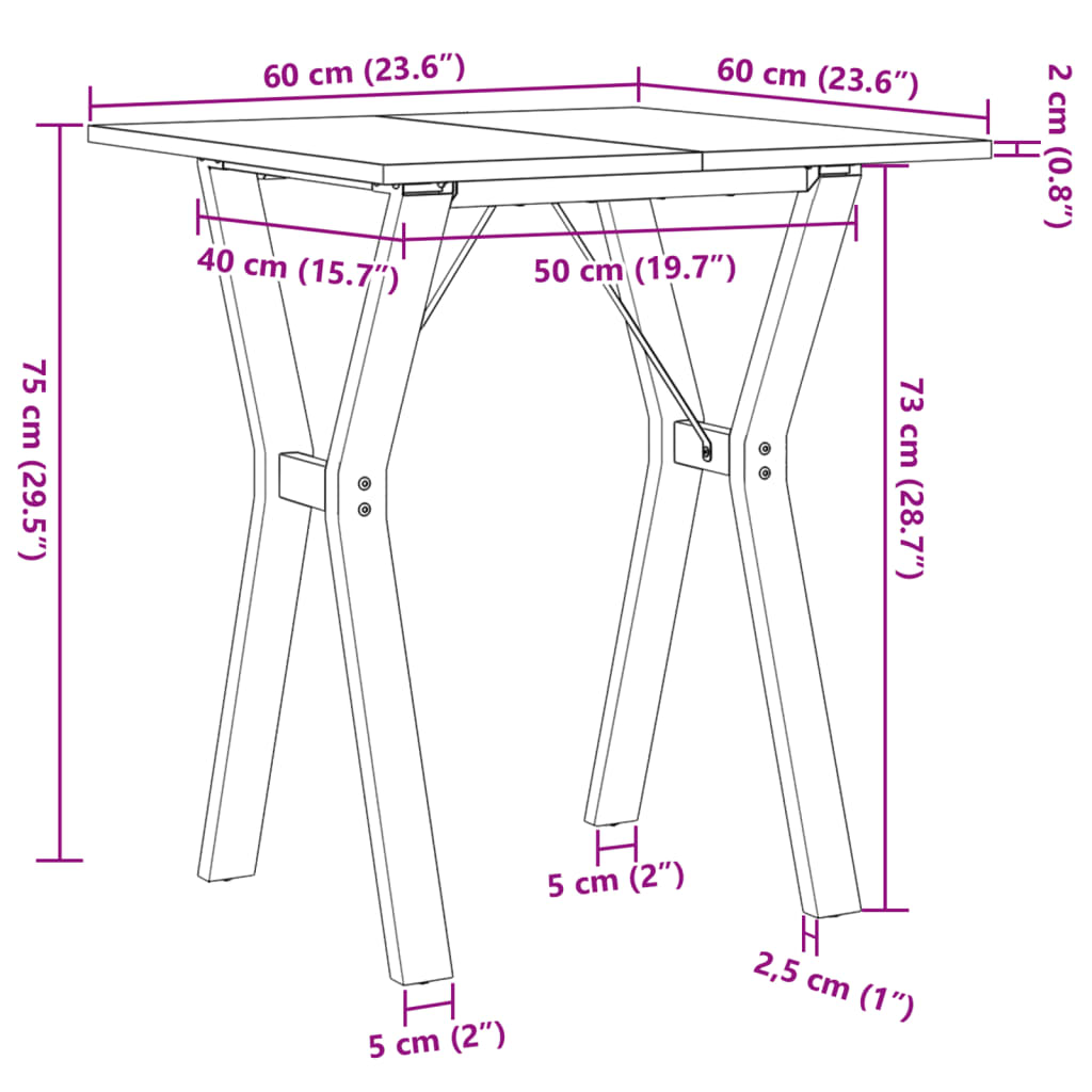 vidaXL Mesa de comedor marco Y madera maciza pino y acero 60x60x75 cm