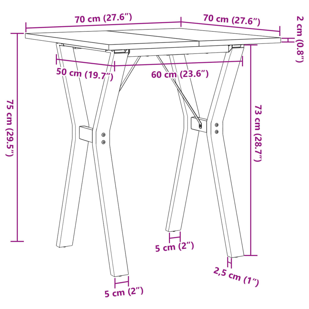 vidaXL Mesa de comedor marco Y madera maciza pino y acero 70x70x75 cm