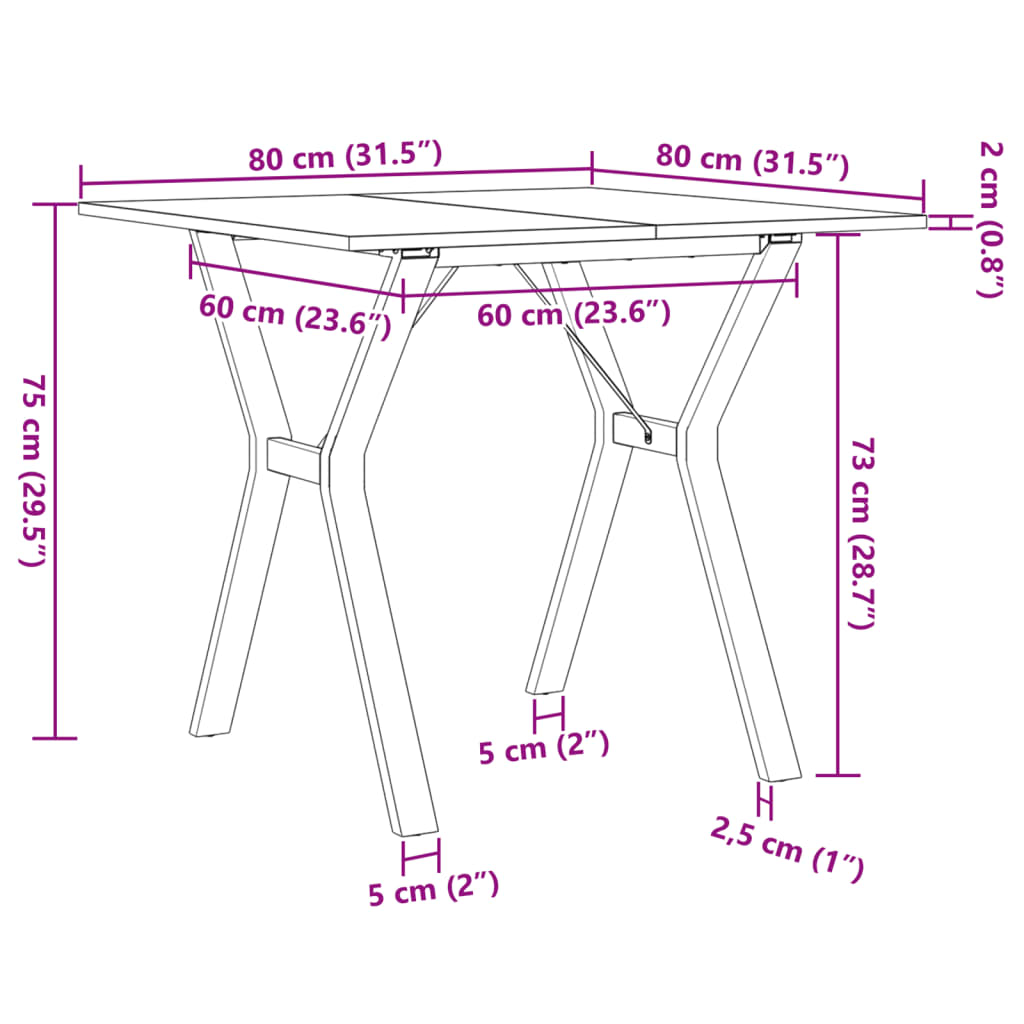 vidaXL Mesa de comedor marco Y madera maciza pino y acero 80x80x75 cm