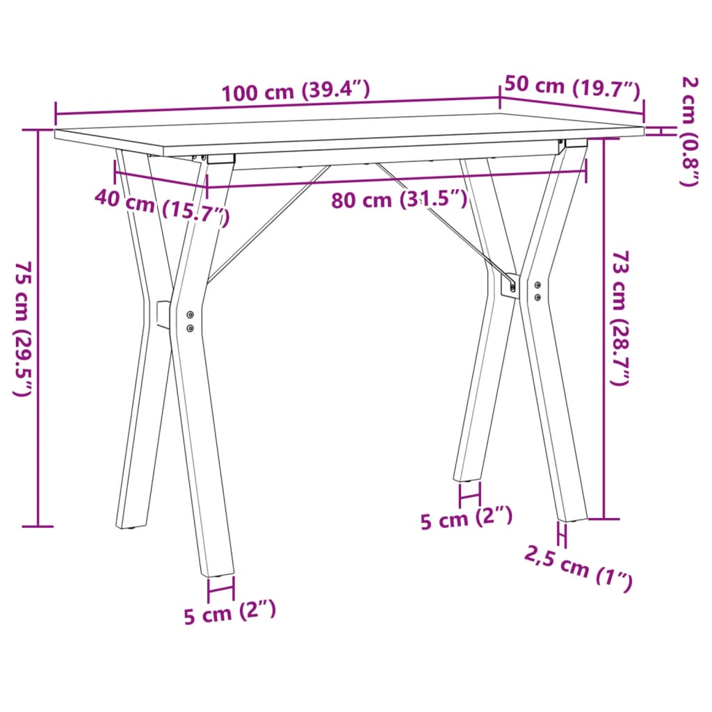 vidaXL Mesa de comedor marco Y madera maciza pino y acero 100x50x75cm