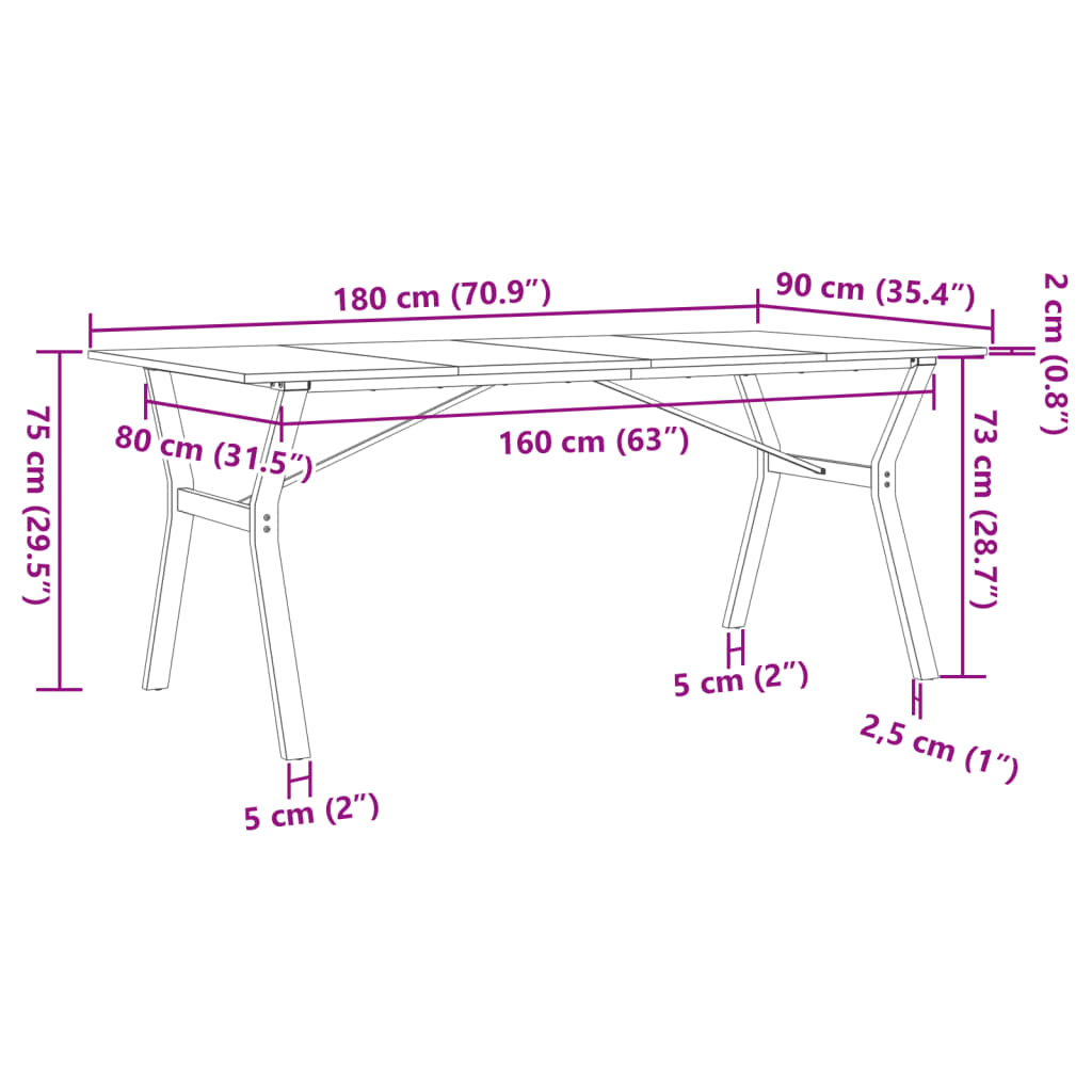 vidaXL Mesa de comedor marco Y madera maciza pino y acero 180x90x75cm