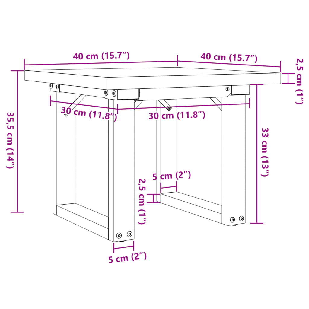 vidaXL Mesa de centro marco O madera maciza pino y acero 40x40x35,5 cm