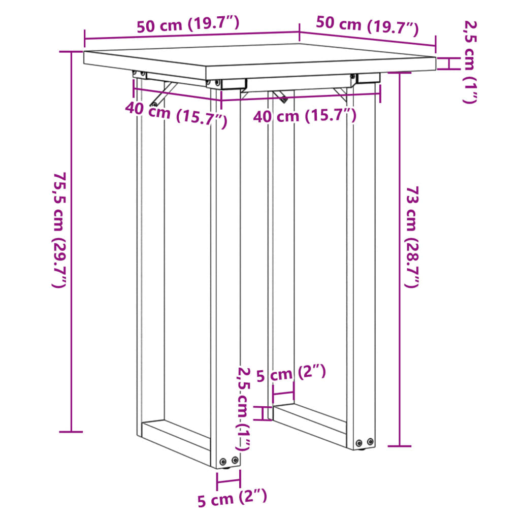 vidaXL Mesa de comedor marco O madera maciza pino y acero 50x50x75,5cm