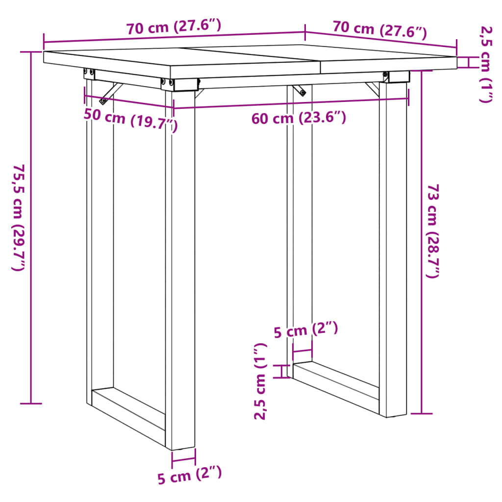 vidaXL Mesa de comedor marco O madera maciza pino y acero 70x70x75,5cm