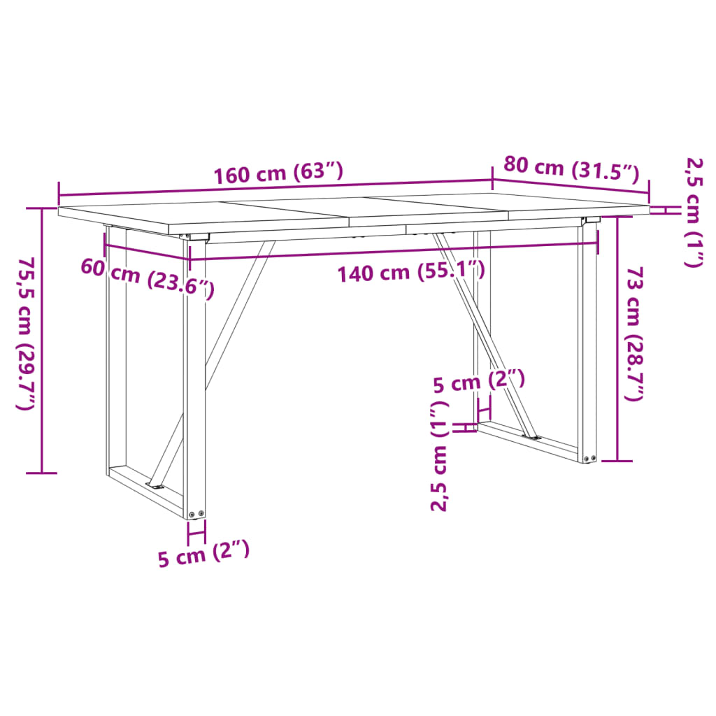 vidaXL Mesa de comedor marco O madera maciza pino acero 160x80x75,5 cm