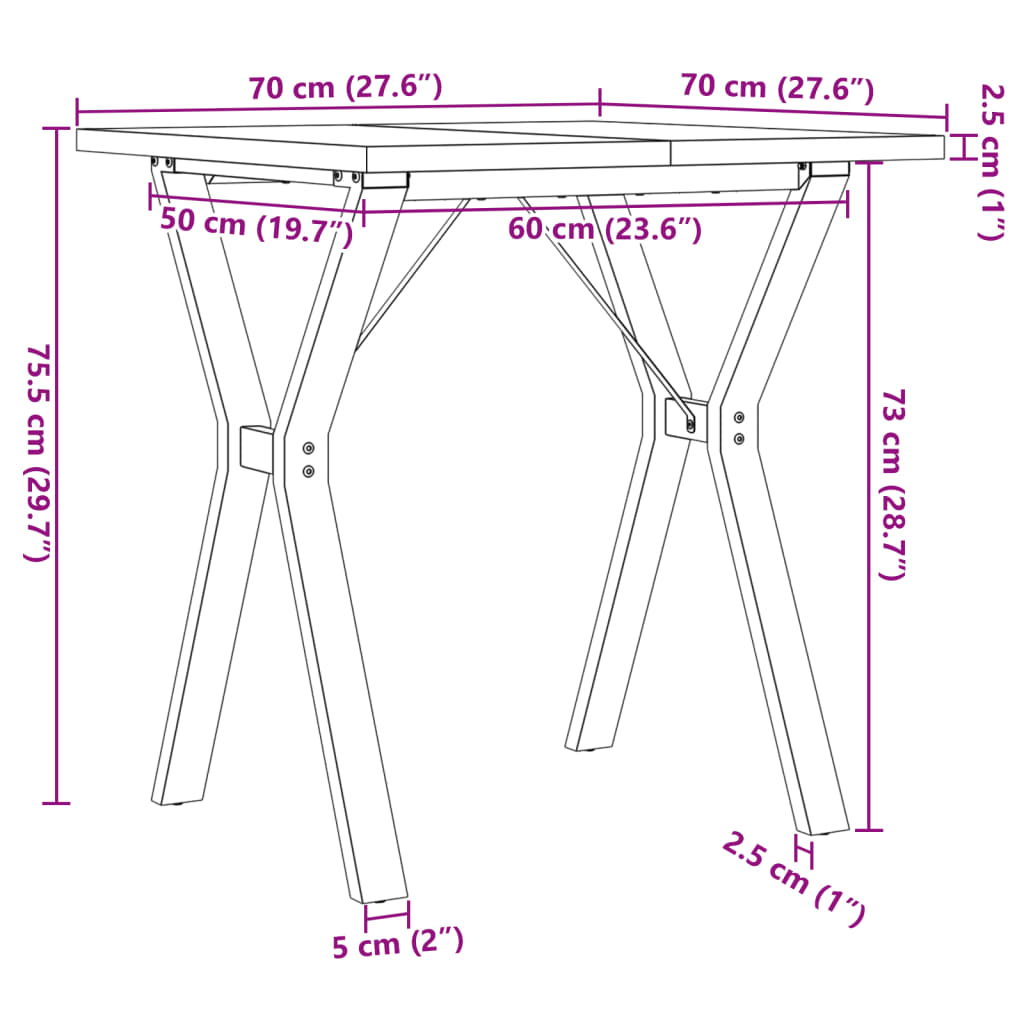 vidaXL Mesa de comedor marco Y madera maciza pino y acero 70x70x75,5cm