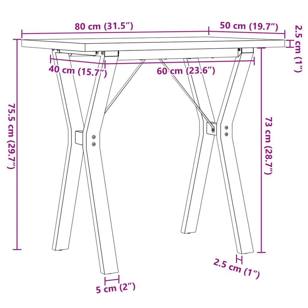 vidaXL Mesa de comedor marco Y madera maciza pino y acero 80x50x75,5cm