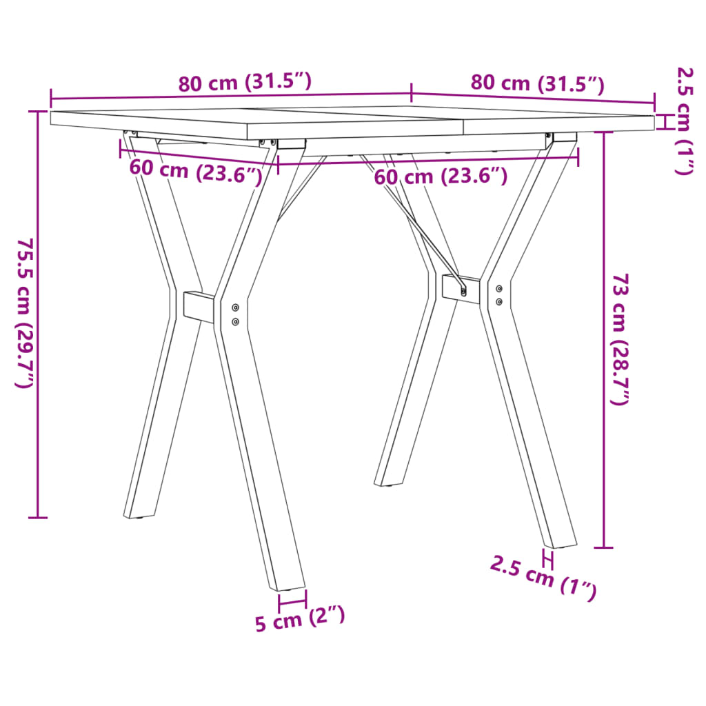 vidaXL Mesa de comedor marco Y madera maciza pino y acero 80x80x75,5cm