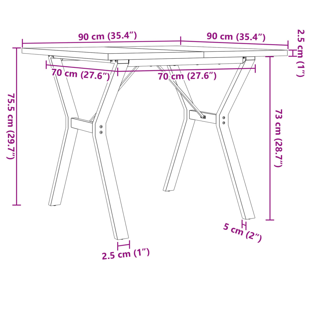 vidaXL Mesa de comedor marco Y madera maciza pino y acero 90x90x75,5cm