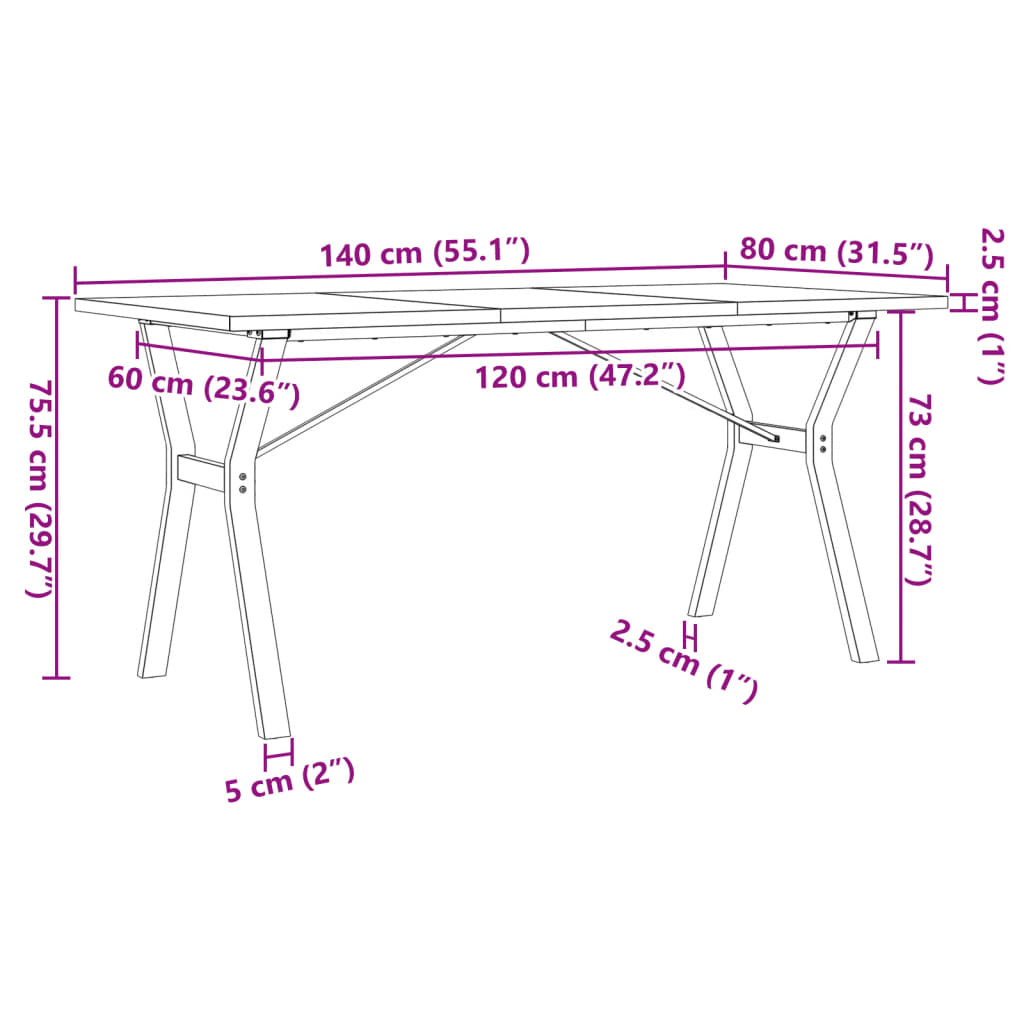 vidaXL Mesa de comedor marco Y madera maciza pino acero 140x80x75,5 cm