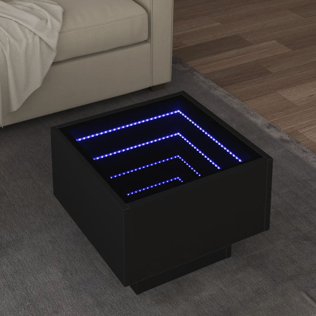 vidaXL Mesa auxiliar con luz LED madera ingeniería negro 40x40x30 cm