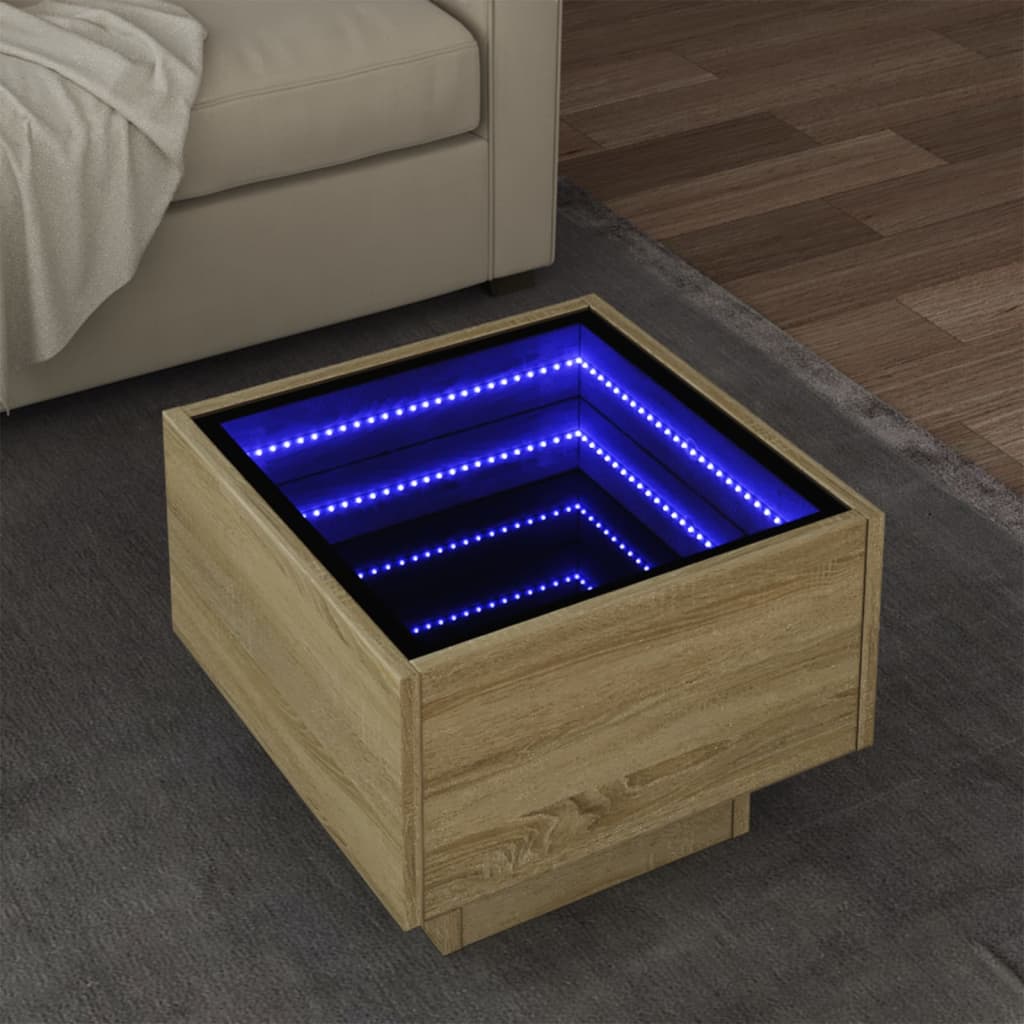 vidaXL Mesa auxiliar con LED madera ingeniería roble Sonoma 40x40x30cm