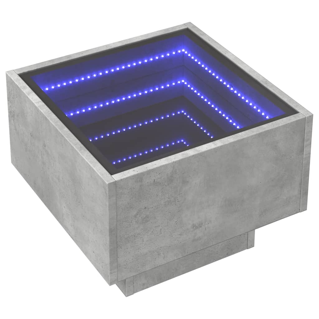 vidaXL Mesa auxiliar y LED madera ingeniería gris hormigón 40x40x30cm