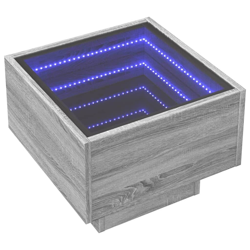 vidaXL Mesa auxiliar con LED madera ingeniería gris Sonoma 40x40x30cm