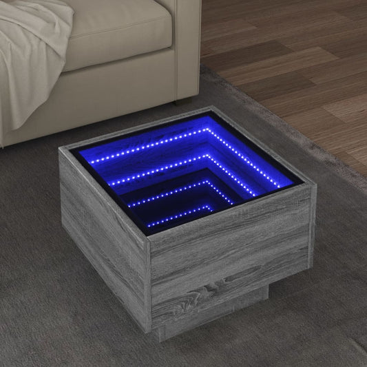 vidaXL Mesa auxiliar con LED madera ingeniería gris Sonoma 40x40x30cm