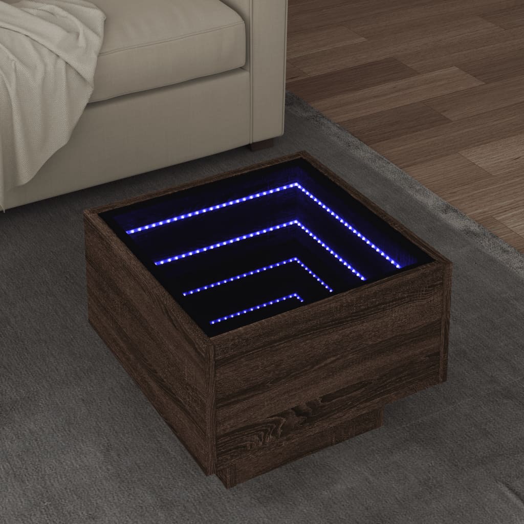 vidaXL Mesa auxiliar con LED madera ingeniería marrón roble 40x40x30cm