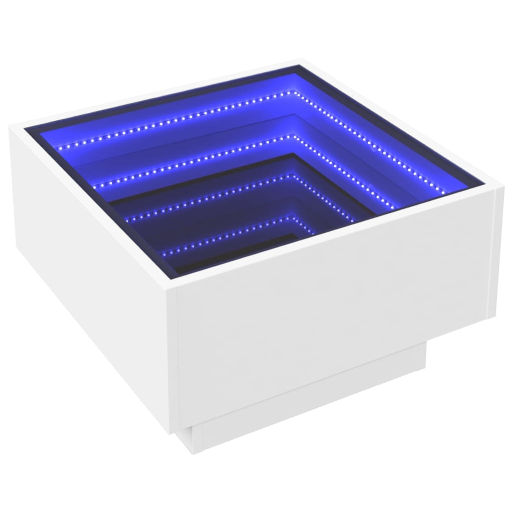 vidaXL Mesa de centro con LED madera de ingeniería blanca 50x50x30 cm