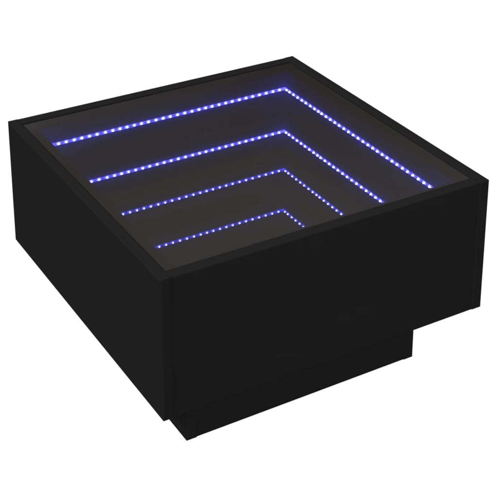 vidaXL Mesa de centro con LED madera de ingeniería negro 50x50x30 cm