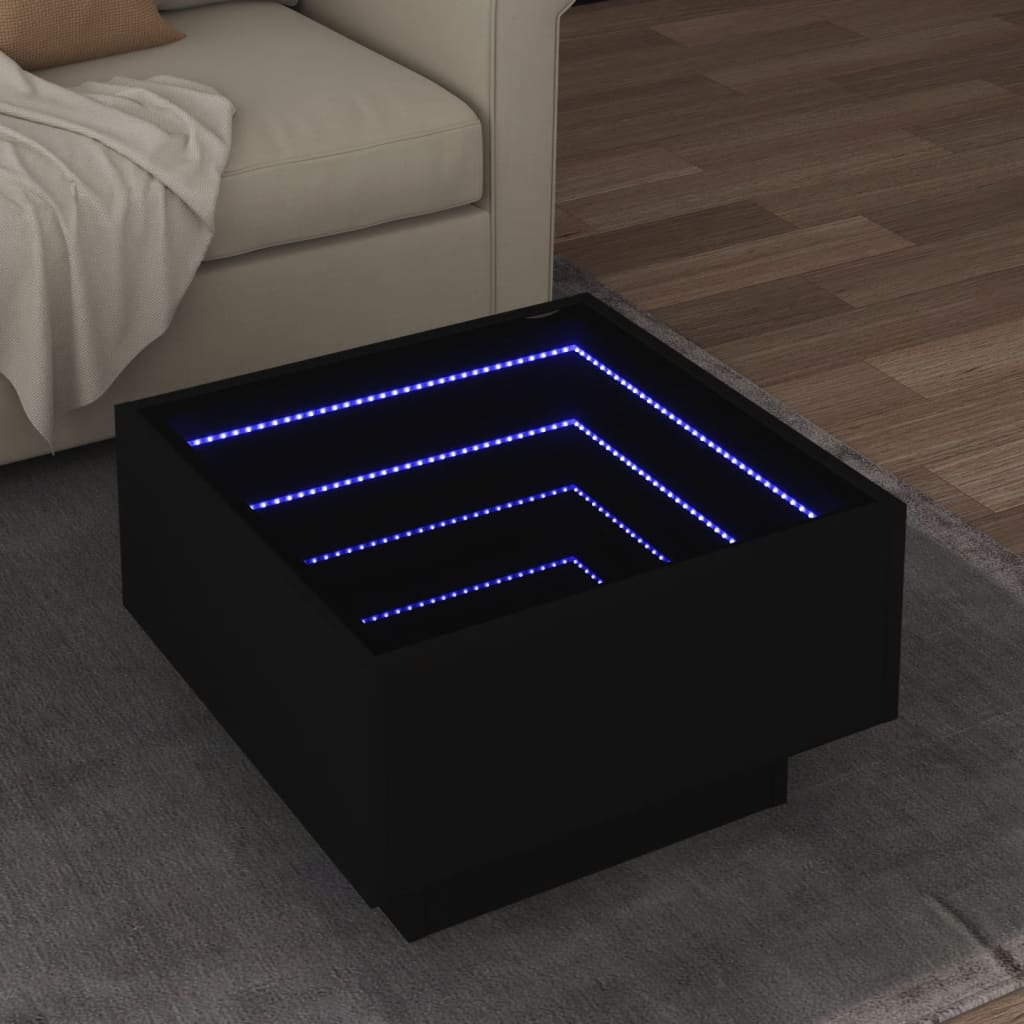 vidaXL Mesa de centro con LED madera de ingeniería negro 50x50x30 cm