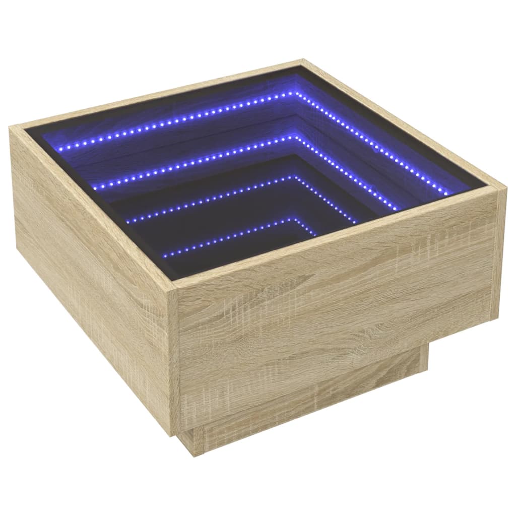 vidaXL Mesa de centro y LED madera ingeniería roble Sonoma 50x50x30 cm