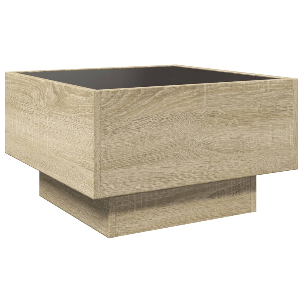 vidaXL Mesa de centro y LED madera ingeniería roble Sonoma 50x50x30 cm