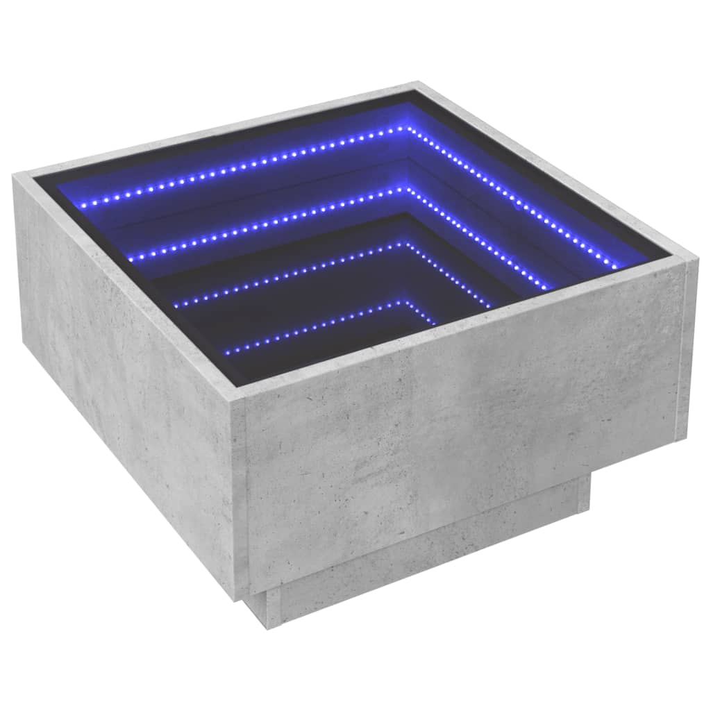 vidaXL Mesa de centro y LED madera ingeniería gris hormigón 50x50x30cm