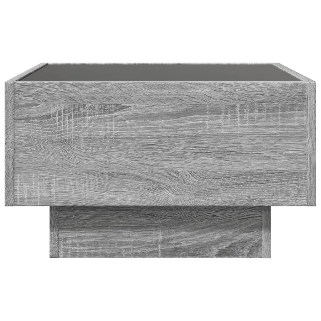 vidaXL Mesa de centro y LED madera ingeniería gris Sonoma 50x50x30 cm