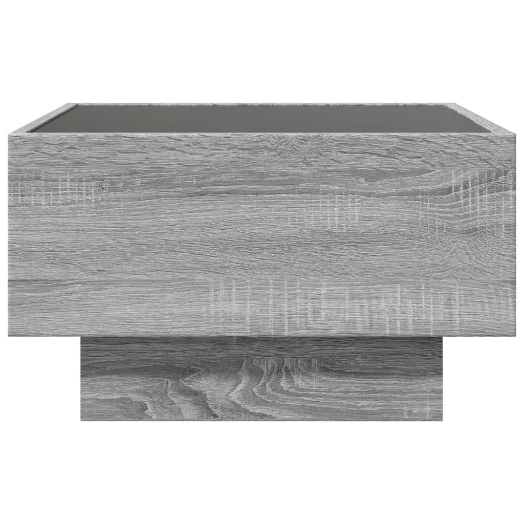 vidaXL Mesa de centro y LED madera ingeniería gris Sonoma 50x50x30 cm