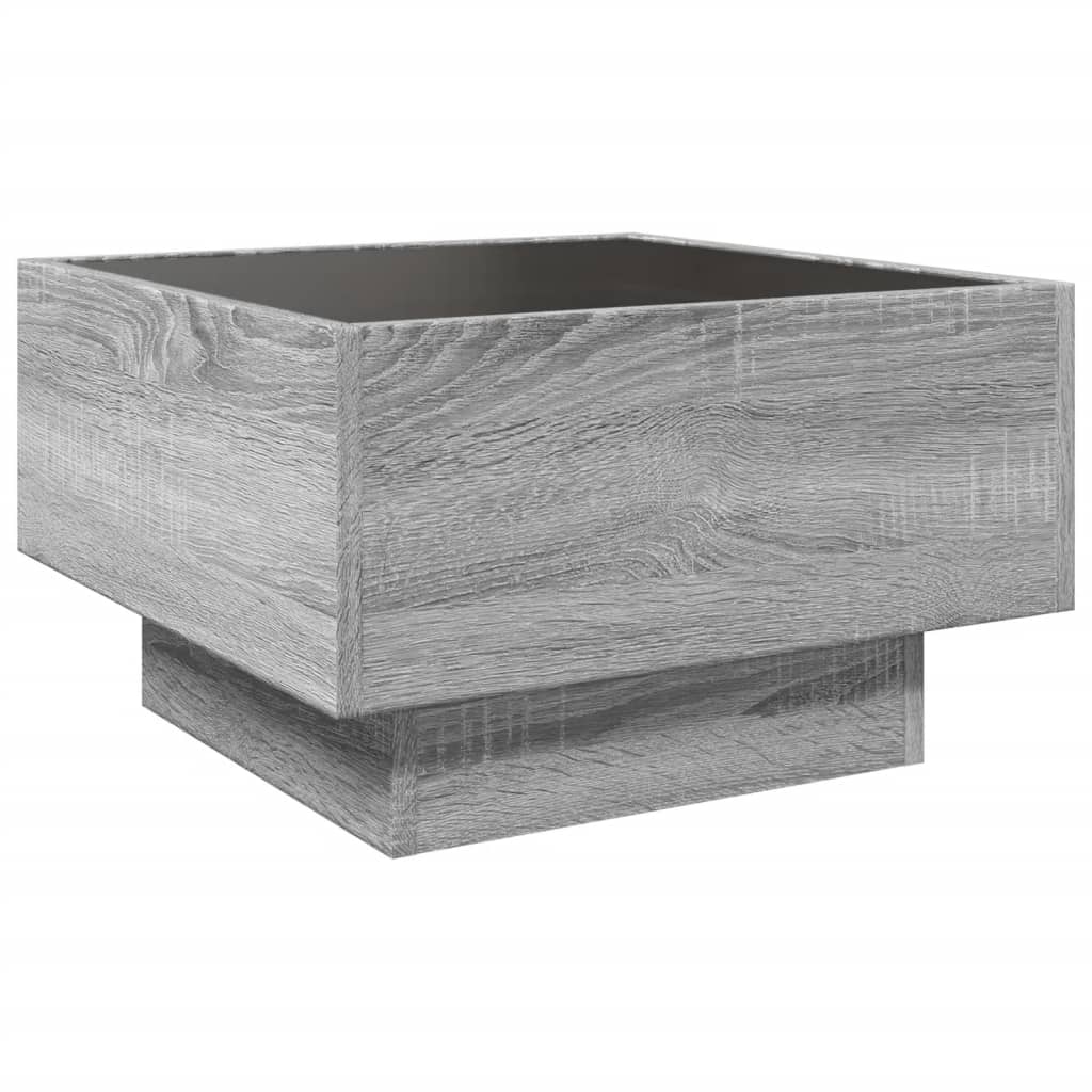 vidaXL Mesa de centro y LED madera ingeniería gris Sonoma 50x50x30 cm