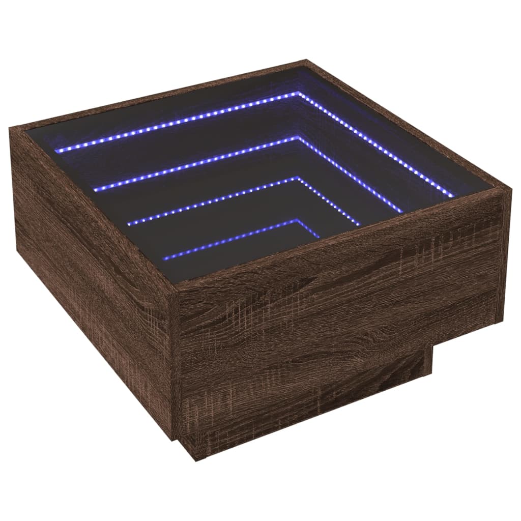 vidaXL Mesa de centro y LED madera ingeniería marrón roble 50x50x30 cm