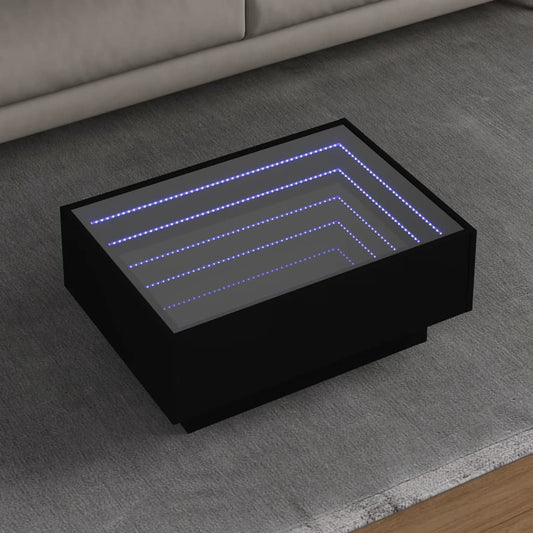 vidaXL Mesa de centro con LED madera de ingeniería negro 70x50x30 cm