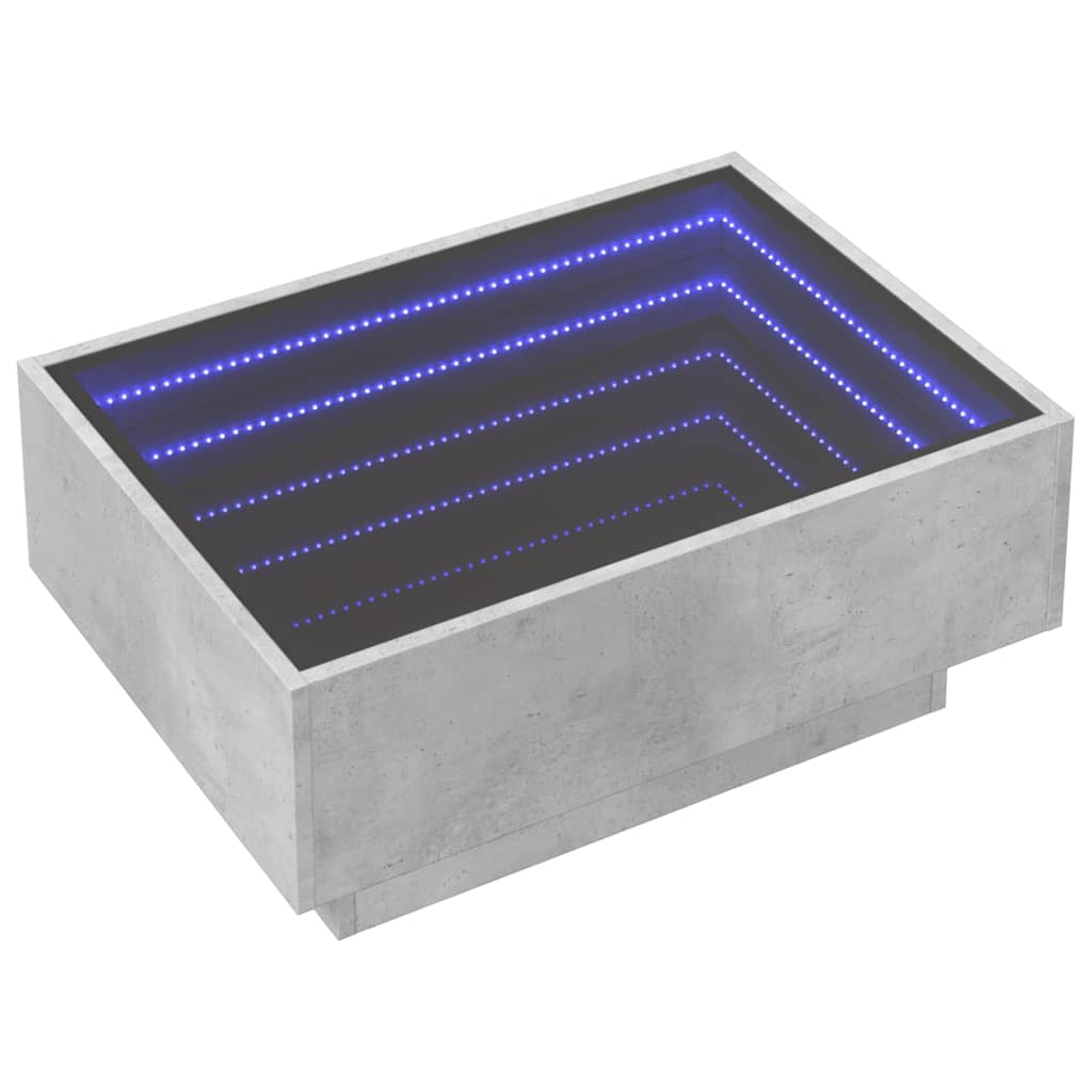 vidaXL Mesa de centro y LED madera ingeniería gris hormigón 70x50x30cm