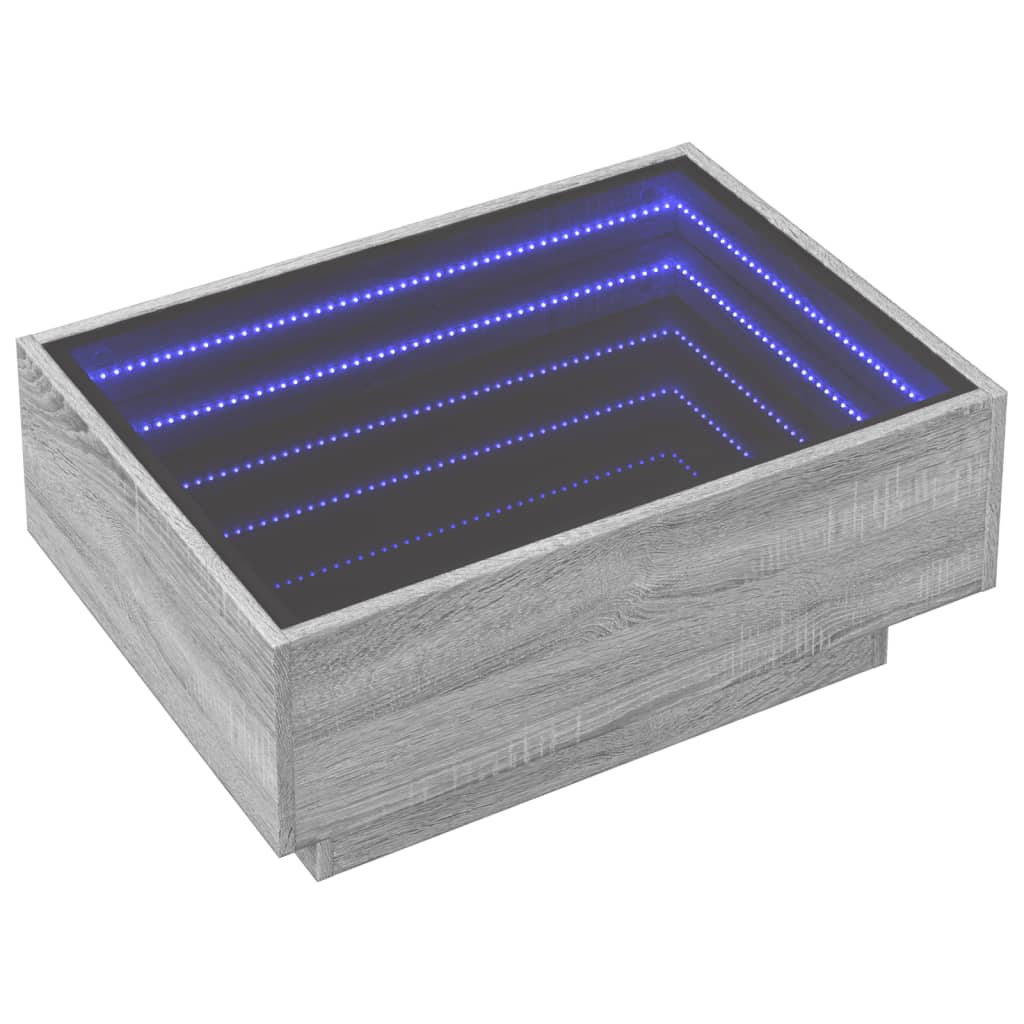 vidaXL Mesa de centro y LED madera ingeniería gris Sonoma 70x50x30 cm