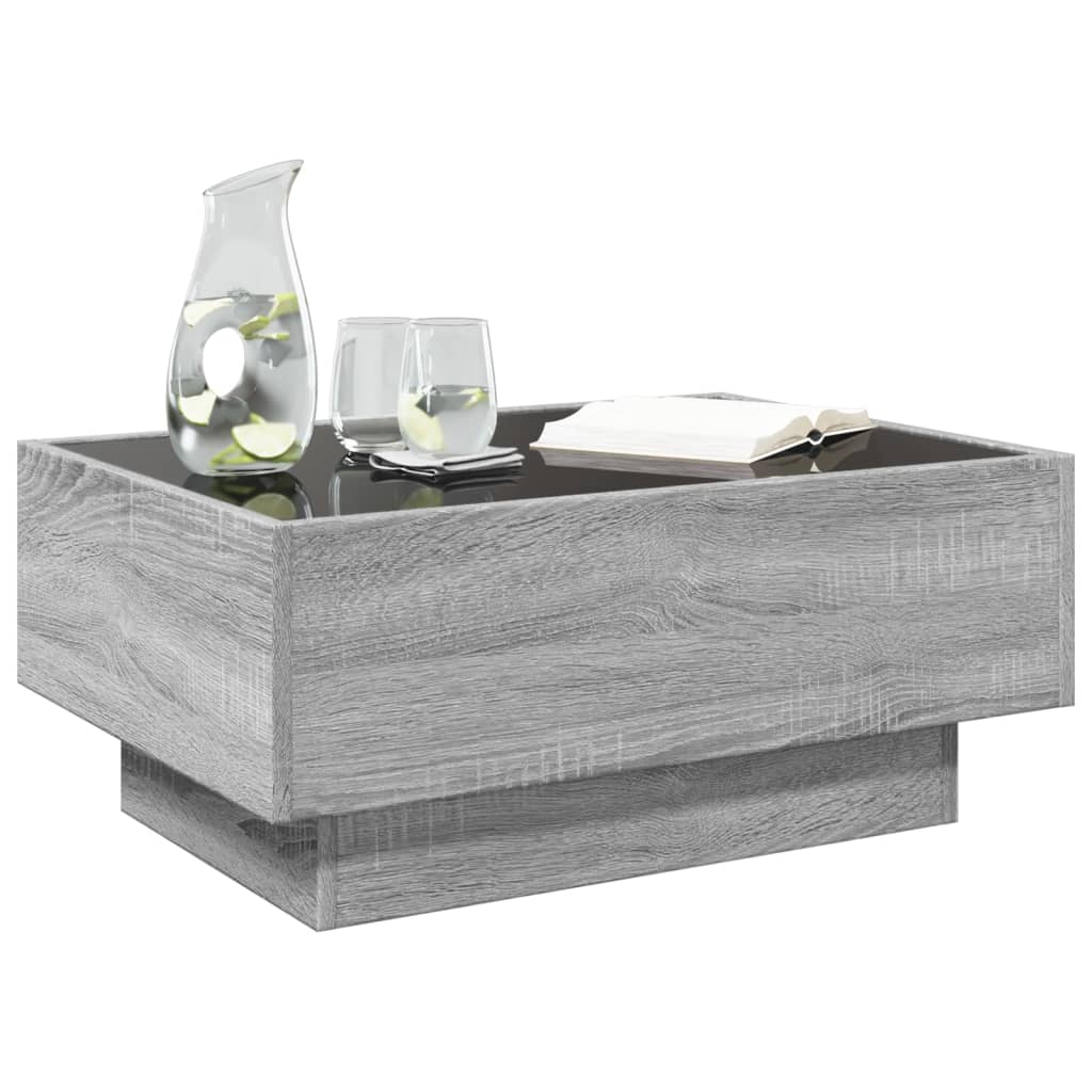 vidaXL Mesa de centro y LED madera ingeniería gris Sonoma 70x50x30 cm