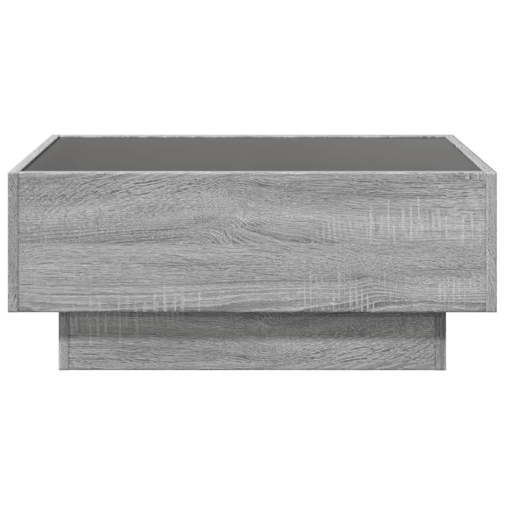 vidaXL Mesa de centro y LED madera ingeniería gris Sonoma 70x50x30 cm