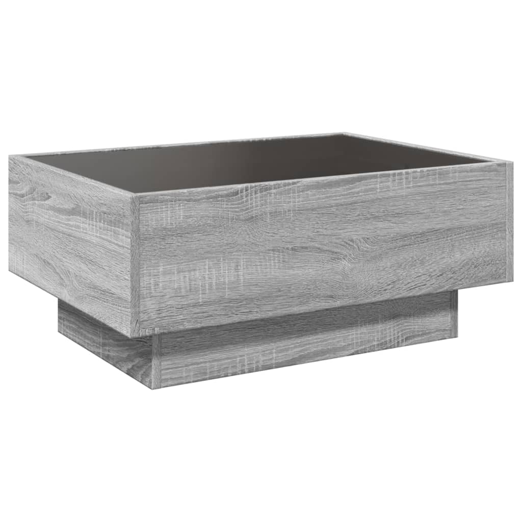 vidaXL Mesa de centro y LED madera ingeniería gris Sonoma 70x50x30 cm