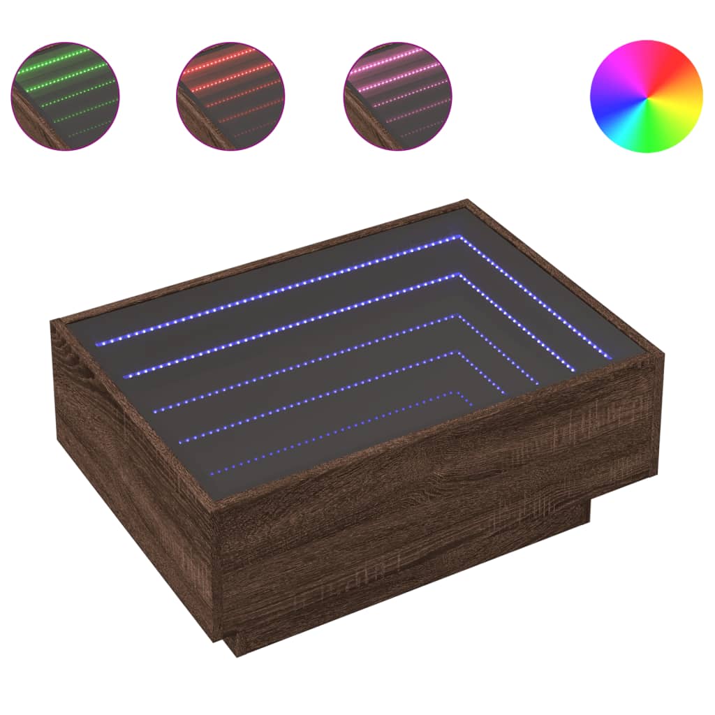 vidaXL Mesa de centro y LED madera ingeniería marrón roble 70x50x30 cm