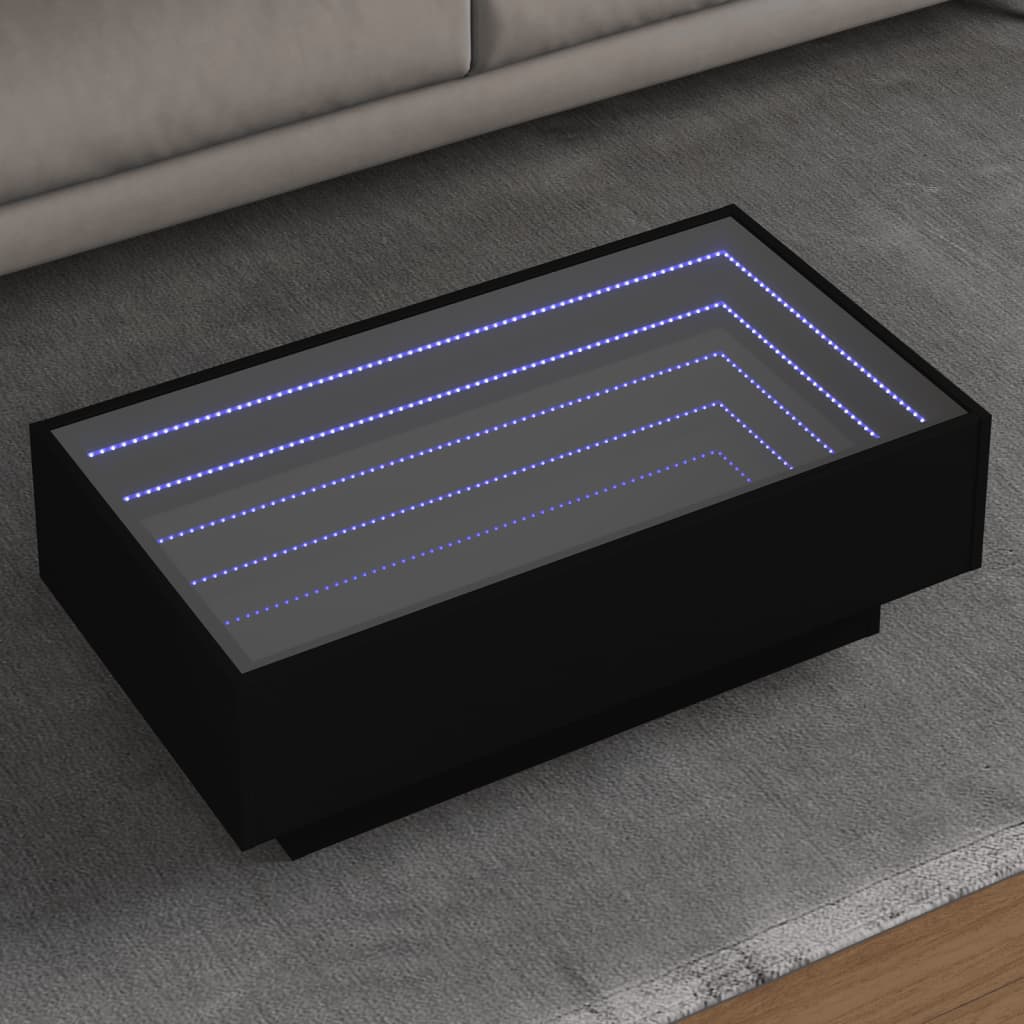 vidaXL Mesa de centro con LED madera de ingeniería negro 90x50x30 cm