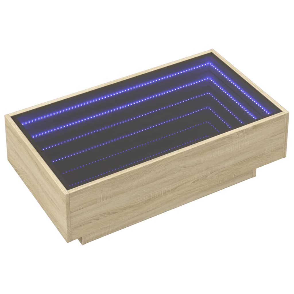 vidaXL Mesa de centro y LED madera ingeniería roble Sonoma 90x50x30 cm