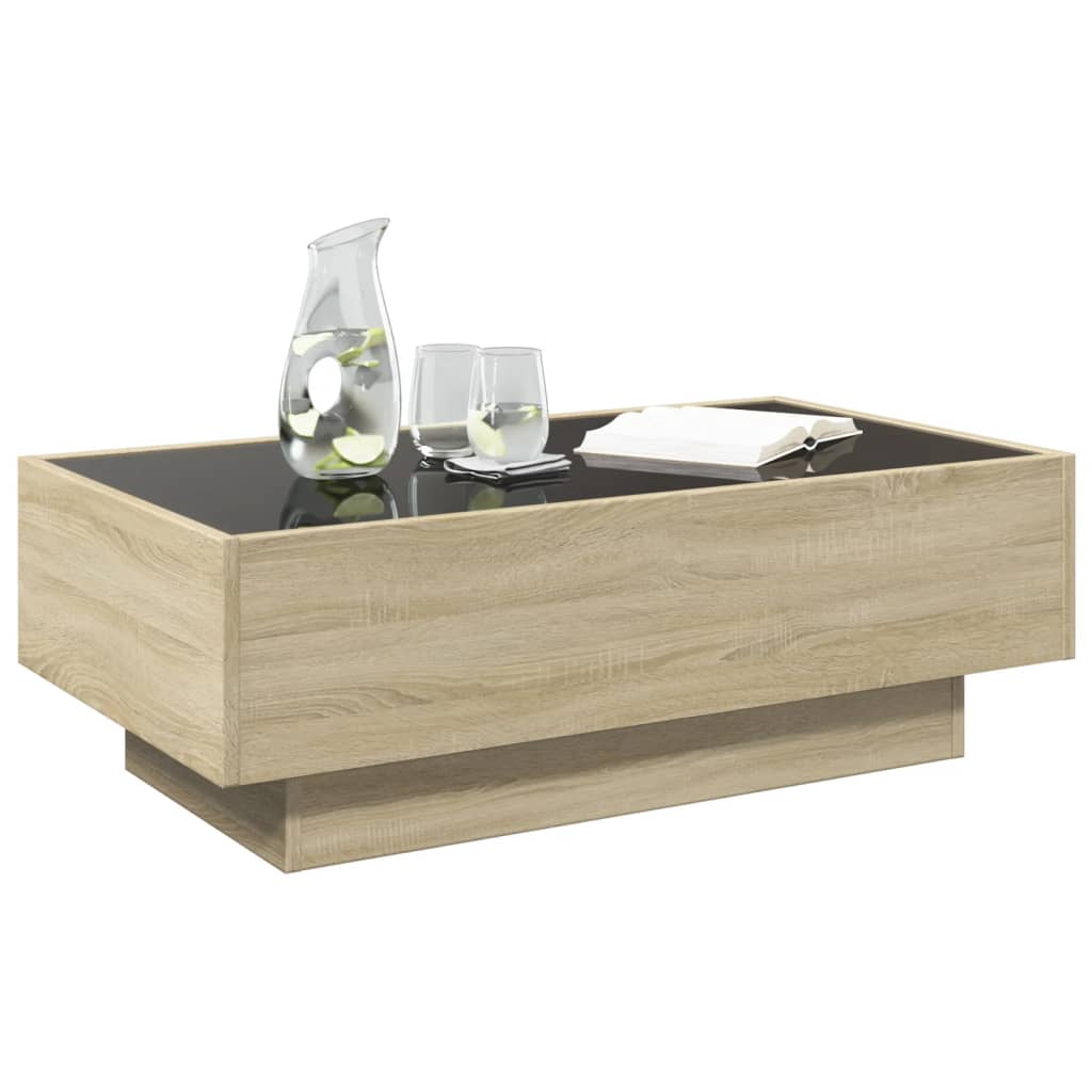 vidaXL Mesa de centro y LED madera ingeniería roble Sonoma 90x50x30 cm