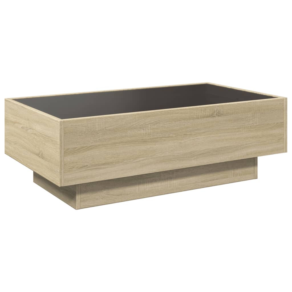 vidaXL Mesa de centro y LED madera ingeniería roble Sonoma 90x50x30 cm