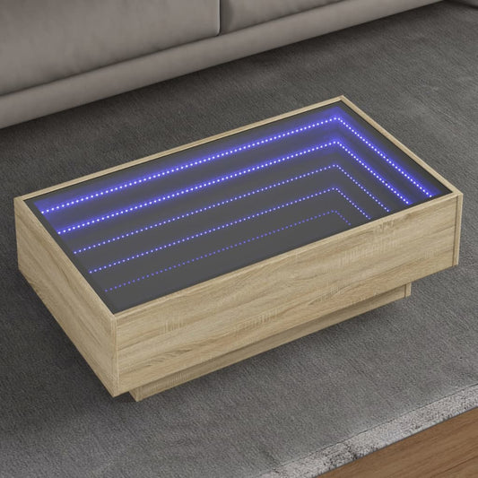 vidaXL Mesa de centro y LED madera ingeniería roble Sonoma 90x50x30 cm