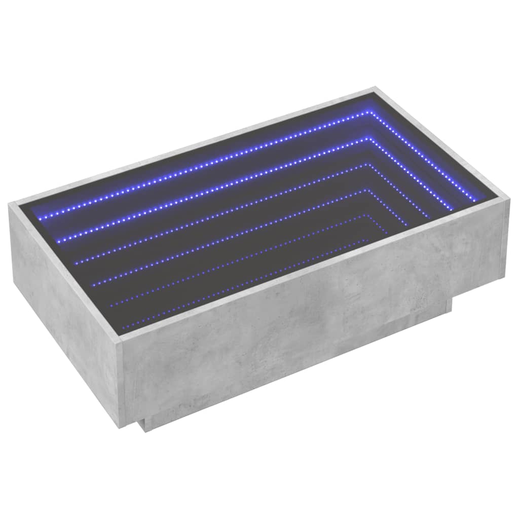 vidaXL Mesa de centro y LED madera ingeniería gris hormigón 90x50x30cm