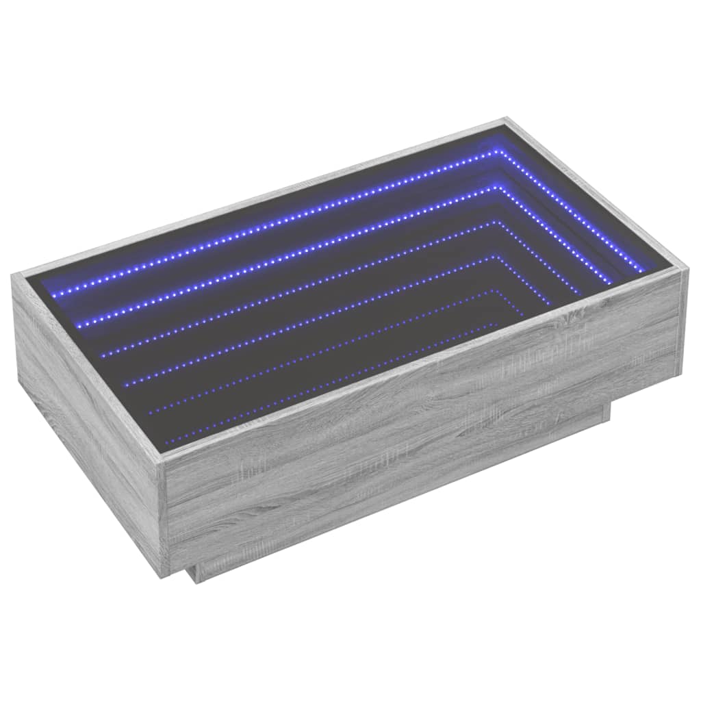 vidaXL Mesa de centro y LED madera ingeniería gris Sonoma 90x50x30 cm