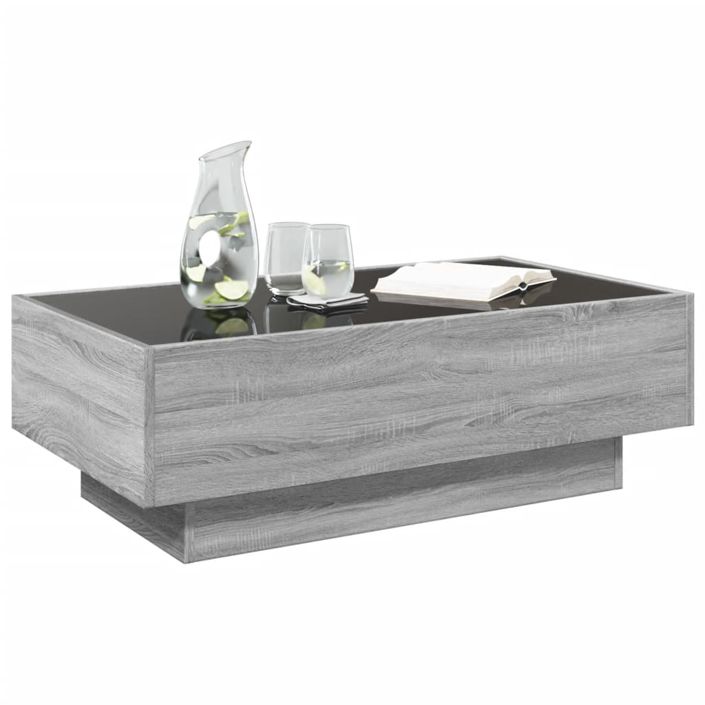 vidaXL Mesa de centro y LED madera ingeniería gris Sonoma 90x50x30 cm