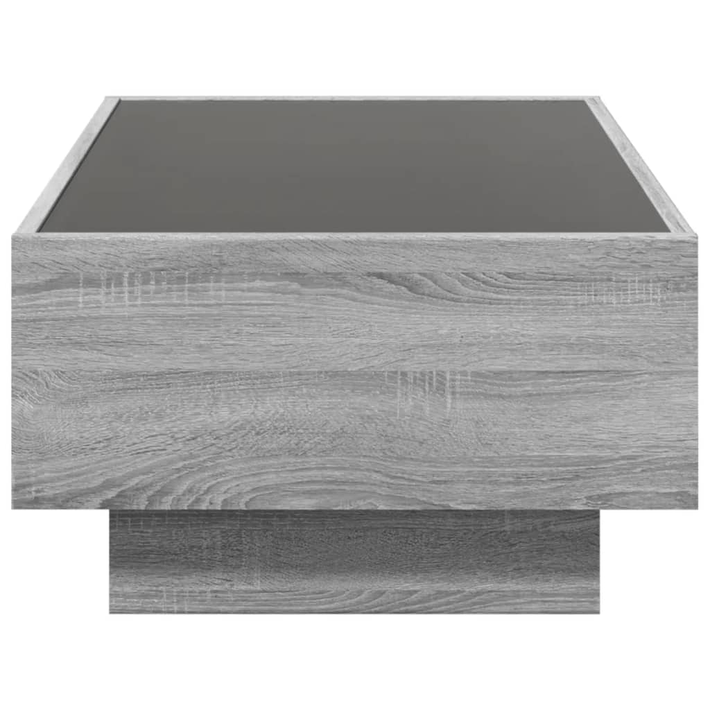 vidaXL Mesa de centro y LED madera ingeniería gris Sonoma 90x50x30 cm