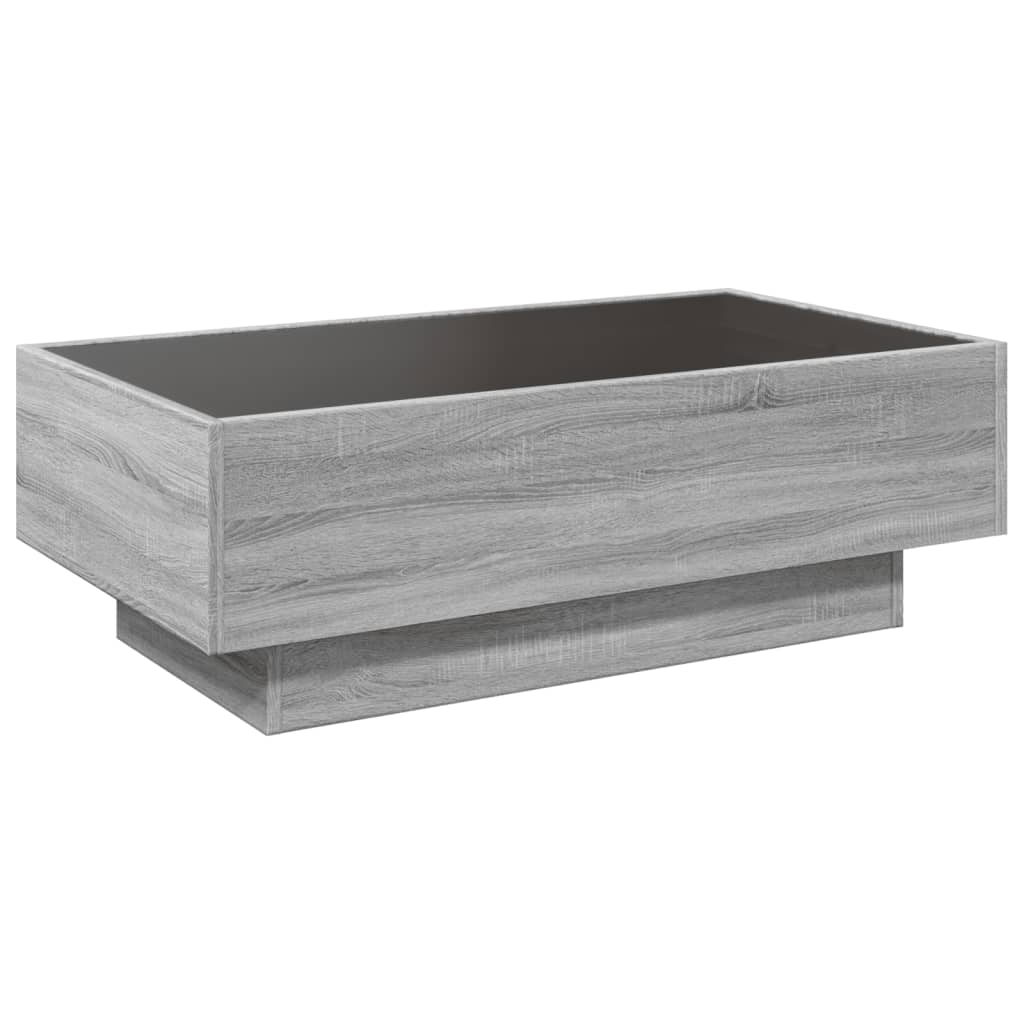 vidaXL Mesa de centro y LED madera ingeniería gris Sonoma 90x50x30 cm