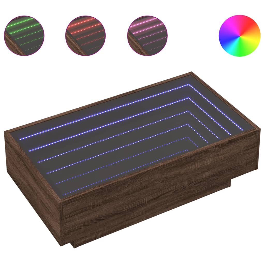 vidaXL Mesa de centro y LED madera ingeniería marrón roble 90x50x30 cm