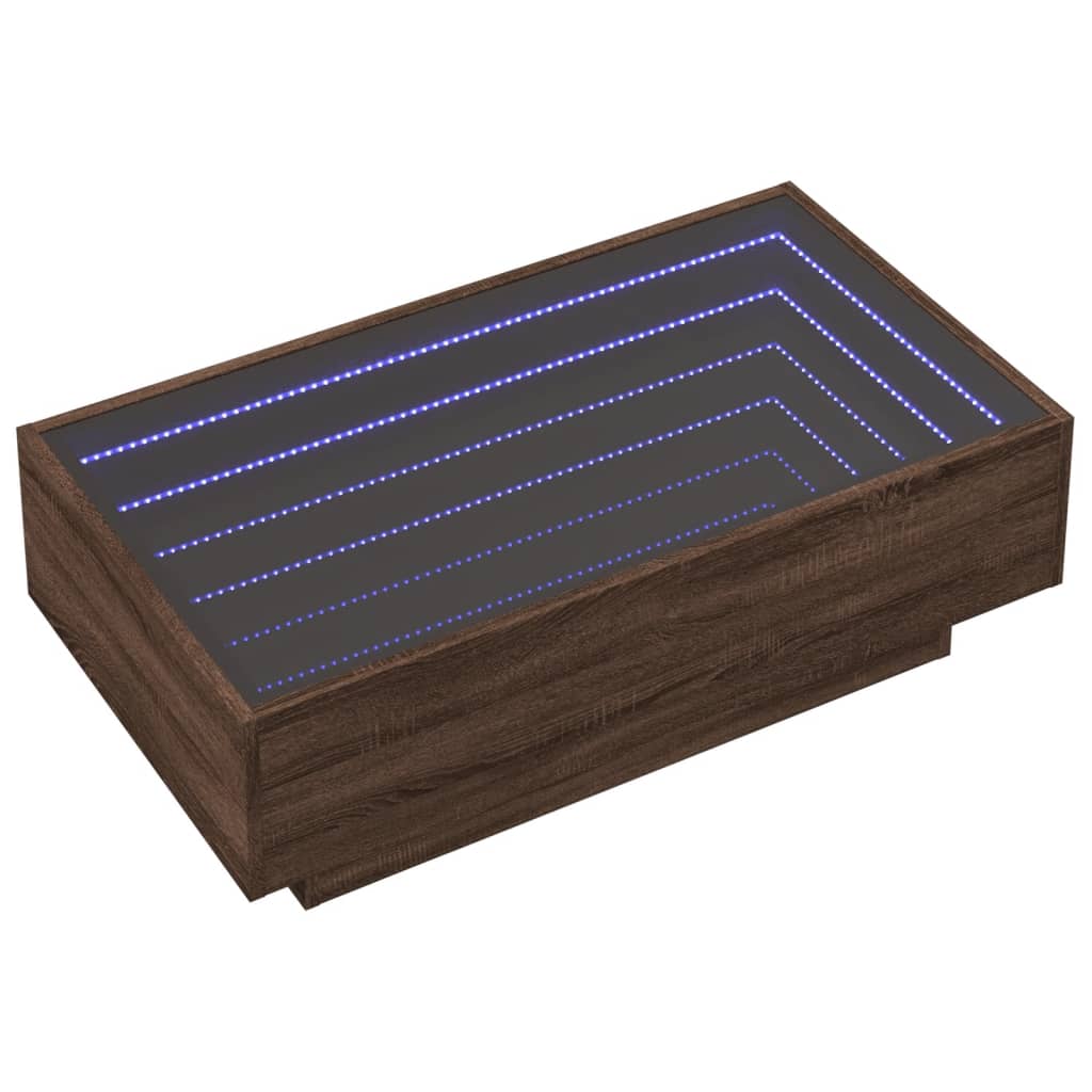 vidaXL Mesa de centro y LED madera ingeniería marrón roble 90x50x30 cm