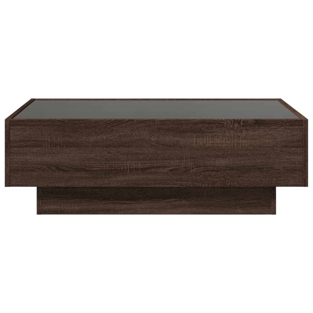 vidaXL Mesa de centro y LED madera ingeniería marrón roble 90x50x30 cm